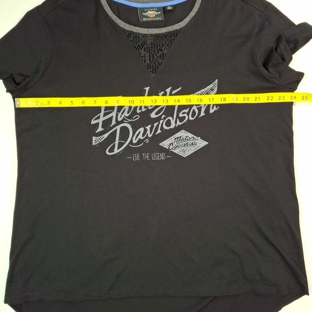 Harley-Davidson Womens Crossover Back Tee 1W Black Graphic T-Shirt Mesh V-Neck - Picture 5 of 13